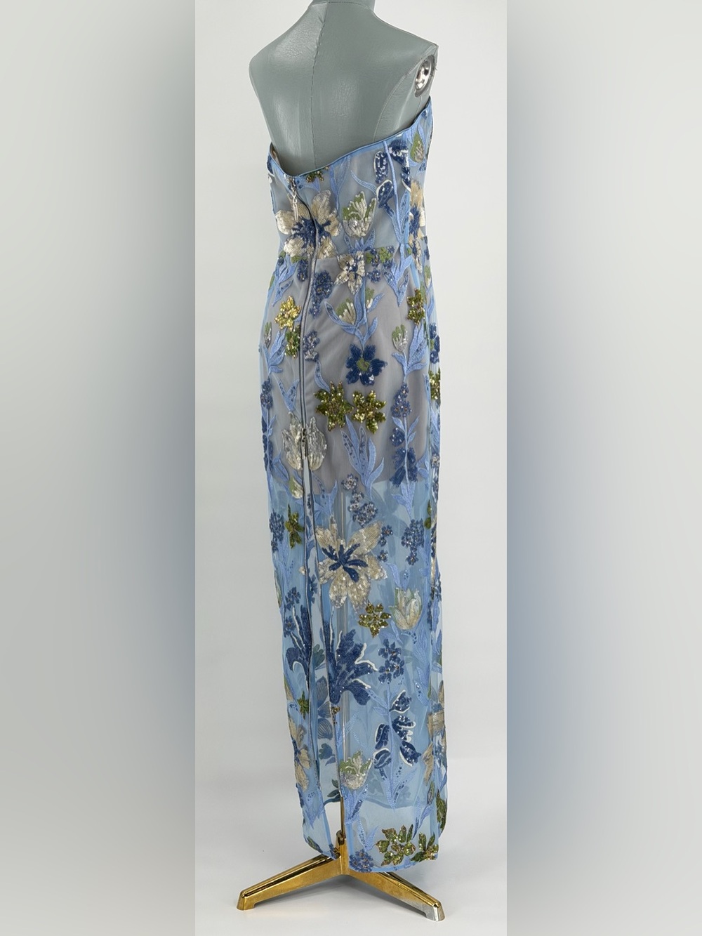 🆕 BRONX & BANCO 🧿 NWOT Dahlia Floral Gown, Baby Blue Multi Maxi - Sz L US 8 - Picture 10 of 17